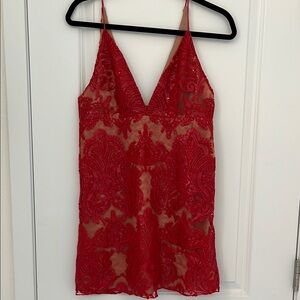 Free People Red Lace and Sequin Mini Dress